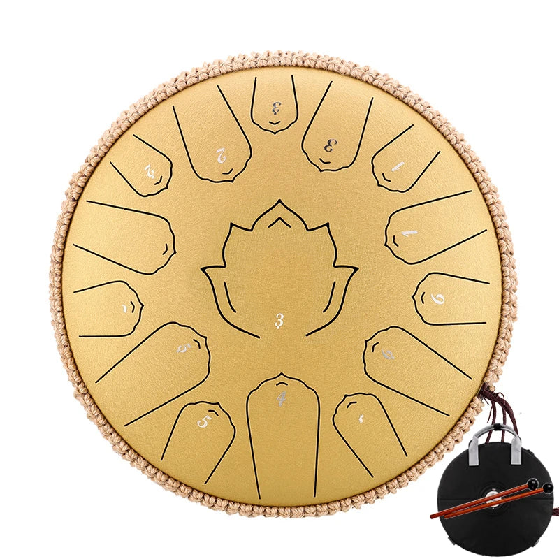 Hluru Glucophone Steel Tongue Drum 13 Inch 15 Notes Tone Key C Ethereal Drum Handpan Percussion Musical Instrument