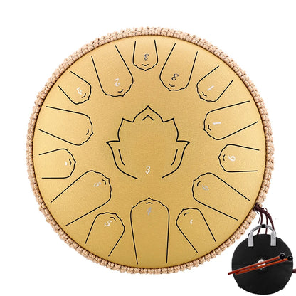 Hluru Glucophone Steel Tongue Drum 13 Inch 15 Notes Tone Key C Ethereal Drum Handpan Percussion Musical Instrument