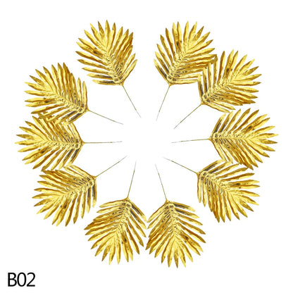 5 Golden Home Garden Fake Leaves Decor Silk Artificial Plant Tropical Palm Tree Leaves Wedding Event Party Decorations Supplies