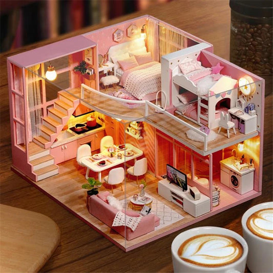DIY House Doll House Wooden Doll Houses Miniature Dollhouse Furniture Kit Toys Casa for Children Birthday Christmas Gift