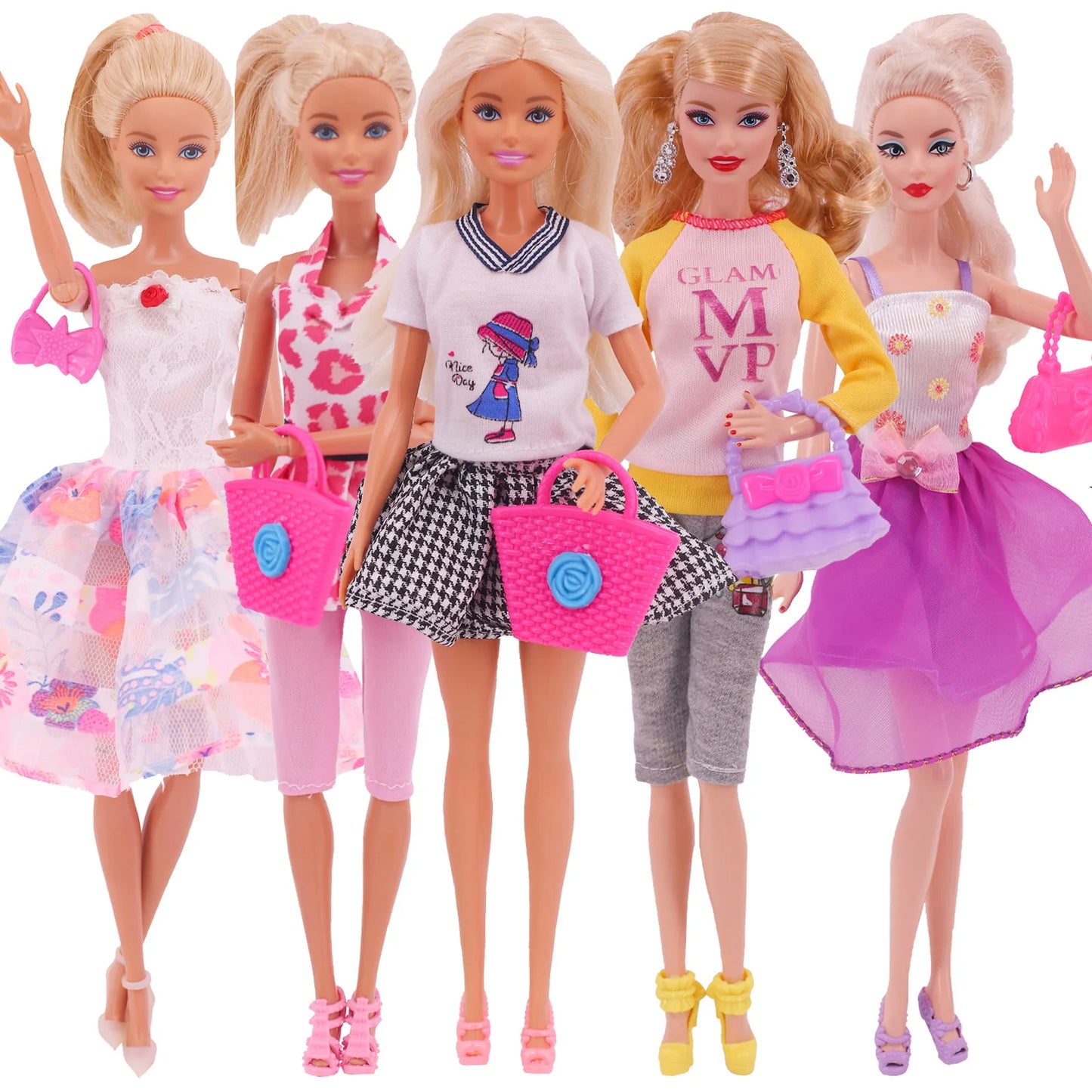 5Pcs Set of Barbies Doll Toy Clothes Accessories Barbies Clothes for Barbie Doll&1/6 BJD Blythe Shoes Mini Dress Bags Toy