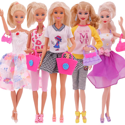 5Pcs Set of Barbies Doll Toy Clothes Accessories Barbies Clothes for Barbie Doll&1/6 BJD Blythe Shoes Mini Dress Bags Toy