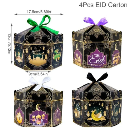 24Pcs Eid Mubarak Candy Gift Box Eid Black White Packaging Box Ramadan Decoration 2024 Islam Muslims Festive Party Supplies