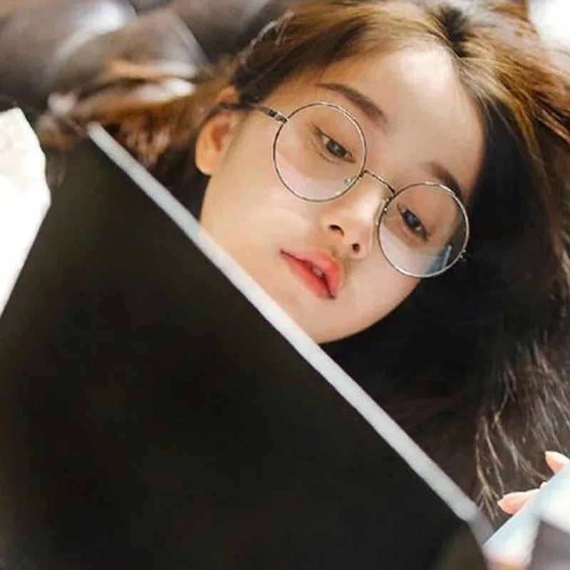 2019 New Fashion Simple Unisex Round Plain Glasses for Men Women Metal Frame Glasses for Wedding Party
