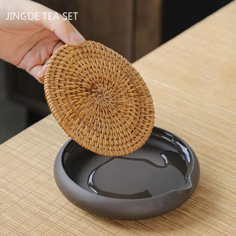 Hand-Woven Rattan Purple Clay Kettle Base Tea Tray Dry Bubble Teapot Cushion Heat Insulation Pot Cushion Tea Set Accessories
