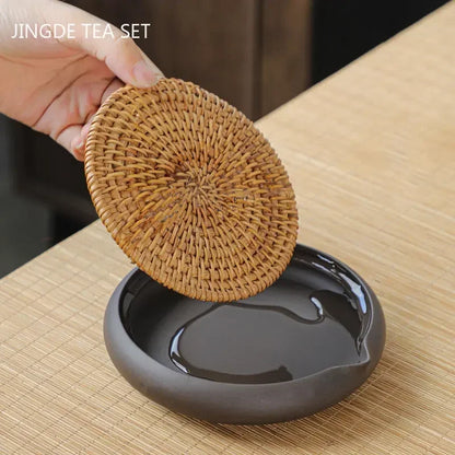 Hand-Woven Rattan Purple Clay Kettle Base Tea Tray Dry Bubble Teapot Cushion Heat Insulation Pot Cushion Tea Set Accessories