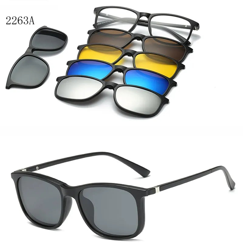 HJYFINO 5 Lenes Magnet Sunglasses Clip Mirrored Clip on Sunglasses Clip on Glasses Men Polarized Clip Custom Prescription Myopia