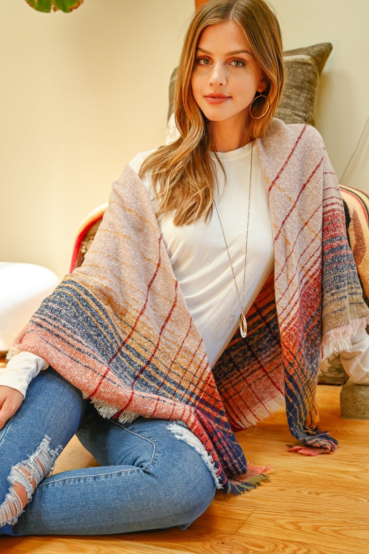 Hdf2913 - Multicolor Blanket Fringed Scarf