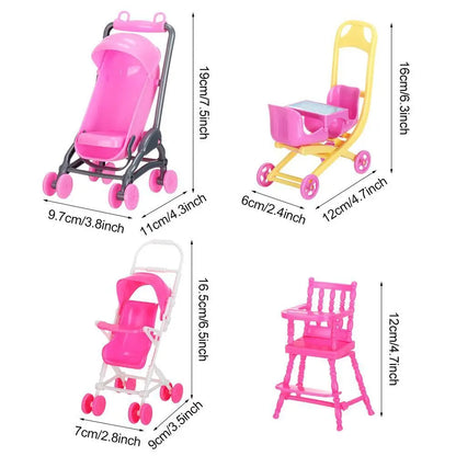Baby Stroller for Dolls Dollhouse Barbies Furniture Access Infant Carriage Trolley Nursery Girls Doll House Playing House Toys