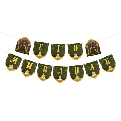 EID Mubarak Banner Glitter Star Moon Letter Paper Bunting Garland Islamic Muslim Party Ramadan Kareem Decorations for Home 2024