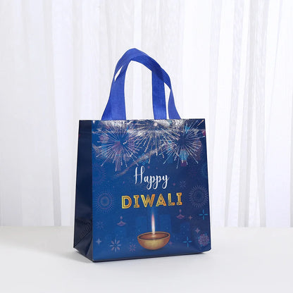 4Pcs Happy Diwali Theme Gift Packing Bag Non-Woven Shopping Tote Bag for India Diwali Festival Party Favors Bag Decoration