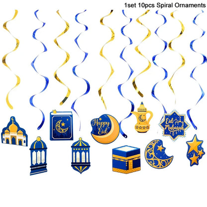 EID Mubarak Banner Glitter Star Moon Letter Paper Bunting Garland Islamic Muslim Party Ramadan Kareem Decorations for Home 2024