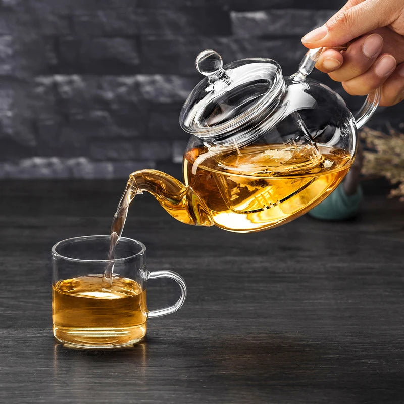 YWDL 400/600/1000ml Clear Glass Teapot With Removable Infuser Stovetop Safe Loose Leaf and Blooming Teapot Heat-Resistant