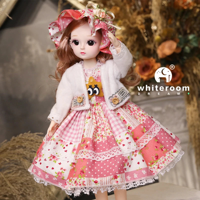 New 30cm BJD Doll Toy for Girls Children Retro Classic Wedding Dress Lolita Noble Rabbit Girl Holiday Birthday Gift Long Hair