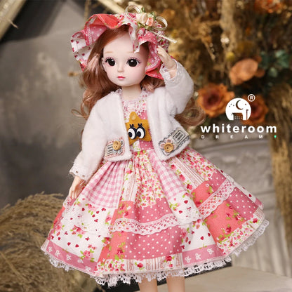 New 30cm BJD Doll Toy for Girls Children Retro Classic Wedding Dress Lolita Noble Rabbit Girl Holiday Birthday Gift Long Hair