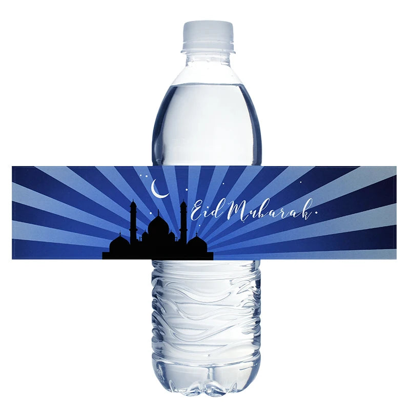 10/20pcs Eid Mubarak Bottle Wrapper Paper Sticker Ramadan Kareem Festival Party Supplies Water Bottle Cover Eid Al-Fitr Decor