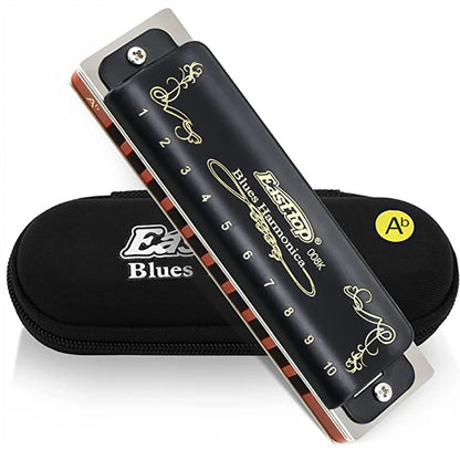 008K Diatonic Harmonica 10 Holes 20 Tones Blues Harp Mouth Organ Harmonica With Black Cover, Standard Harmonica With Canvas Bag
