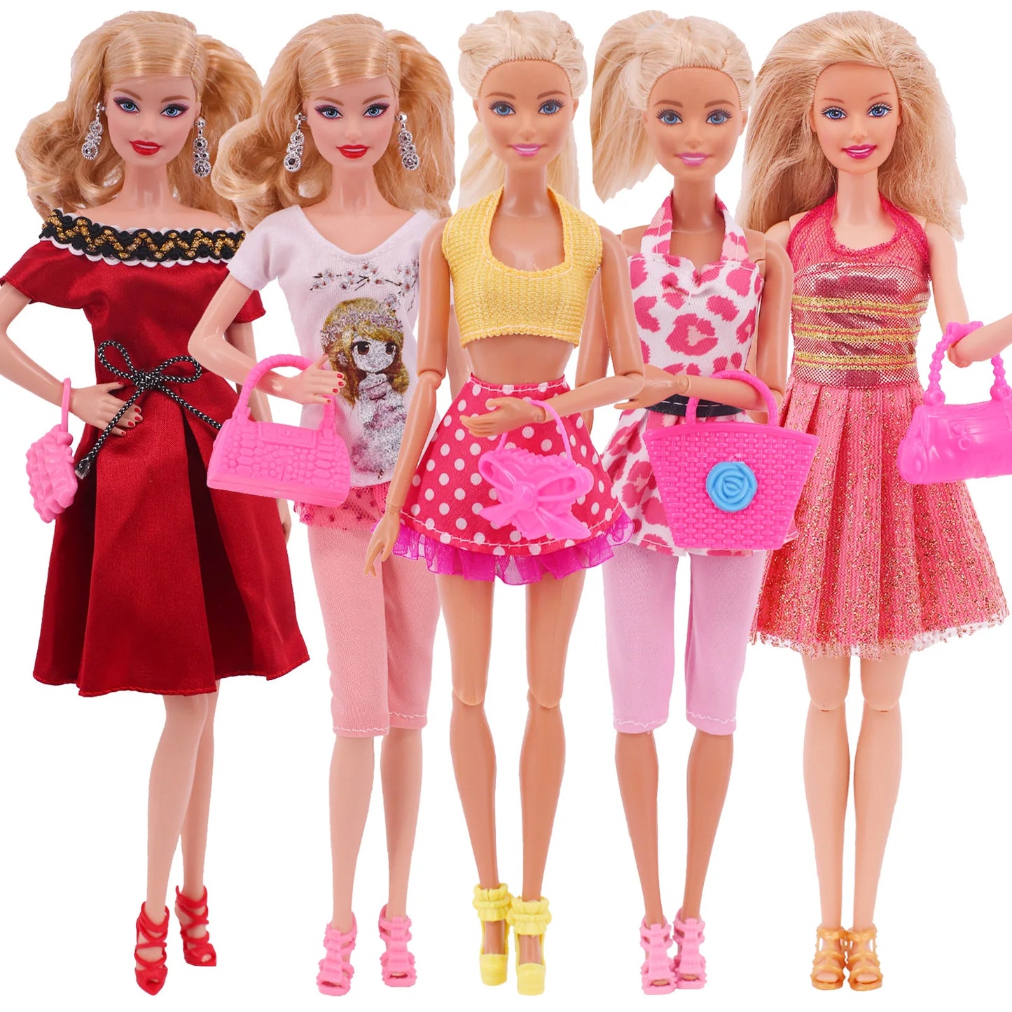 5Pcs Set of Barbies Doll Toy Clothes Accessories Barbies Clothes for Barbie Doll&1/6 BJD Blythe Shoes Mini Dress Bags Toy
