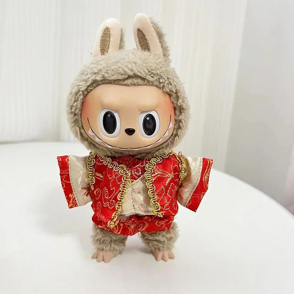 New Year Labubu Outfit for 17cm Mini Doll Chinese Style Matched Red Clothes Accessories