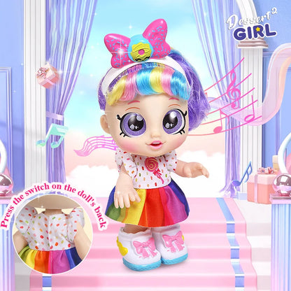 Mini Baby Play Doll Music Sing Electronic Doll Long Hair Cute Princess Dress Pretend Play House Doll Fashion Toys Gift for Girls
