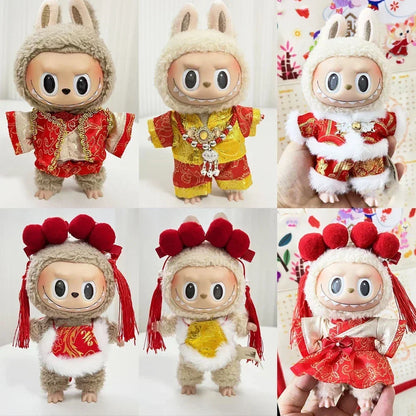 New Year Labubu Outfit for 17cm Mini Doll Chinese Style Matched Red Clothes Accessories