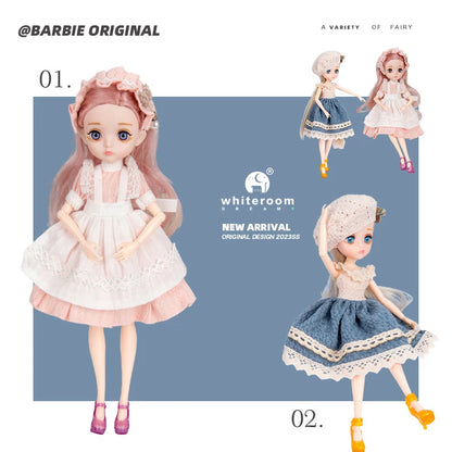 Slim 26cm Bjd Doll for Girl 13 Movable Joints Fashion Princess Clothes Suit Accessories Blue Eyes Decoration Eyelash Solid Doll
