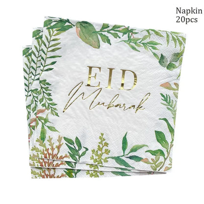 EID Mubarak Ramadan Decoration Gold Green Leaves Eid Al-Fitr Party Supplies Muslim Islamic Festival Party DIY Decorations