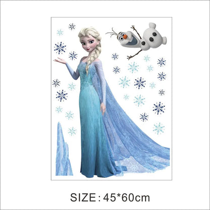 Lovely Olaf Elsa Queen Snowflakes Frozen Wall Sticker for Kids Room Decoration Cartoon Home Decals Anime Mural Art Movie Poster