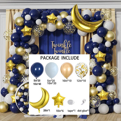 Twinkle Little Star Party Decorations Navy Blue Moon Star Balloon Garland Arch Kit for Baby Shower Ramadan Eid Mubarak Decor