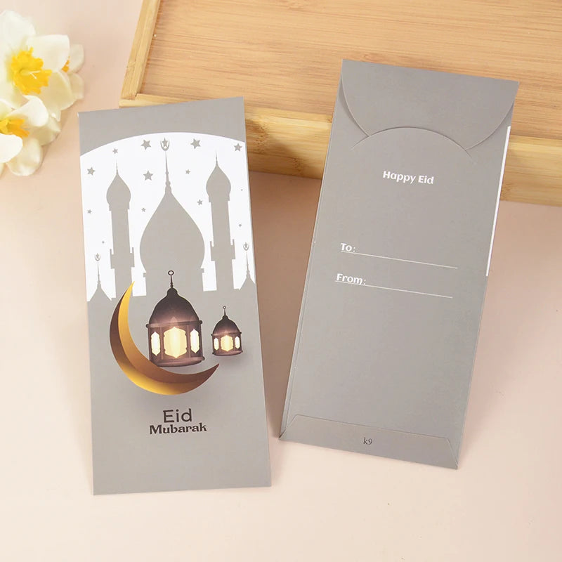 6Pcs/Set Eid Mubarak Cash Envelopes Money Cards Paper Bag 2023 Ramadan Mubarak Decoration Islamic Muslim Eid Al-Fitr Gift Favors
