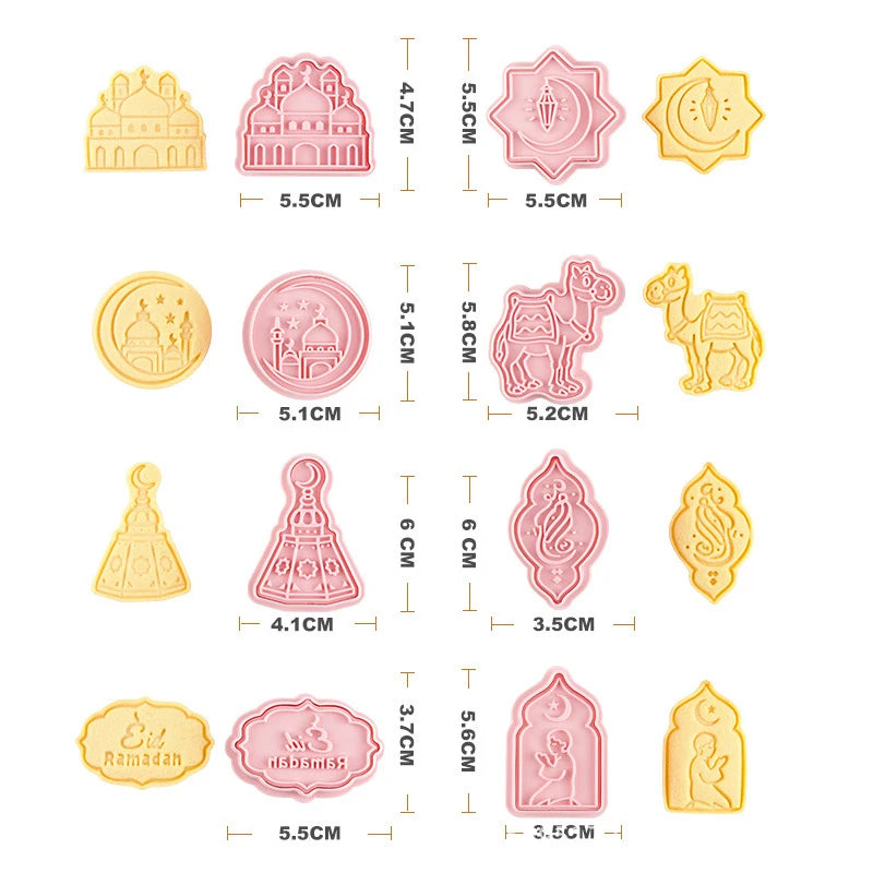 8Pcs Eid Mubarak Cookie Cutters Set Islamic Muslim Biscuit Mold Moon Star Stamp DIY Cake Baking Tools Ramadan Kareem Decoration