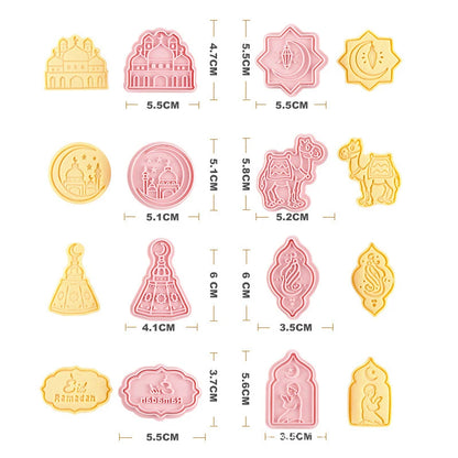 8Pcs Eid Mubarak Cookie Cutters Set Islamic Muslim Biscuit Mold Moon Star Stamp DIY Cake Baking Tools Ramadan Kareem Decoration