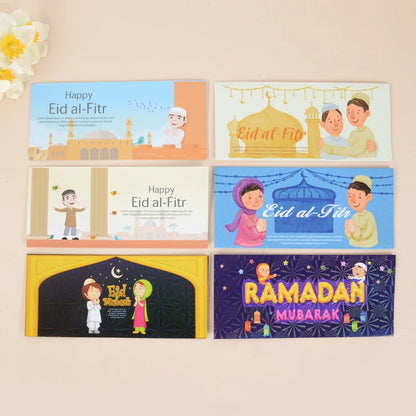 6Pcs Eid Mubarak Envelopes Money Gift Card Holder Ramadan Mubarak Decoration 2023 Islamic Muslim Eid Al-Fitr Invitation Supplies