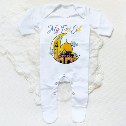 My First Eid Ramadan Baby Babygrow Sleepsuit Vest Bodysuit Infant Long Sleeve Romper Ramadan Islamic Muslim Keepsake Baby Outfit