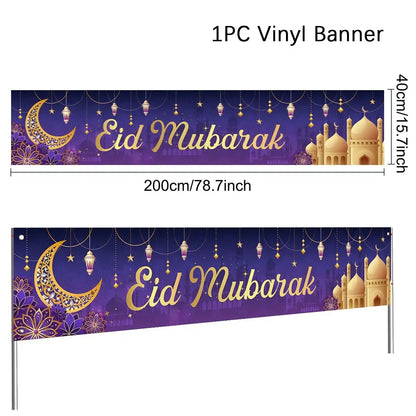 Eid Mubarak Outdoor Banner Flag Ramadan Decoration for Home 2024 Islamic Muslim Party Decor Gifts Ramadan Kareem Eid Al-Adha