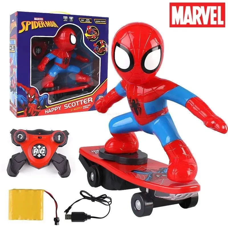 Marvel Spiderman Automatic Flip Rotation Skateboard Acousto-Optic Car Ultraman Electric Music Toy Stunt Scooters Christmas Toys