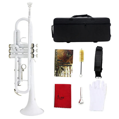 White Trumpet Bb Flat  Brass Material Musical Trumpet With Mouthpiece Gloves Cleaning Cloth Box  Accessories