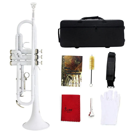 White Trumpet Bb Flat  Brass Material Musical Trumpet With Mouthpiece Gloves Cleaning Cloth Box  Accessories