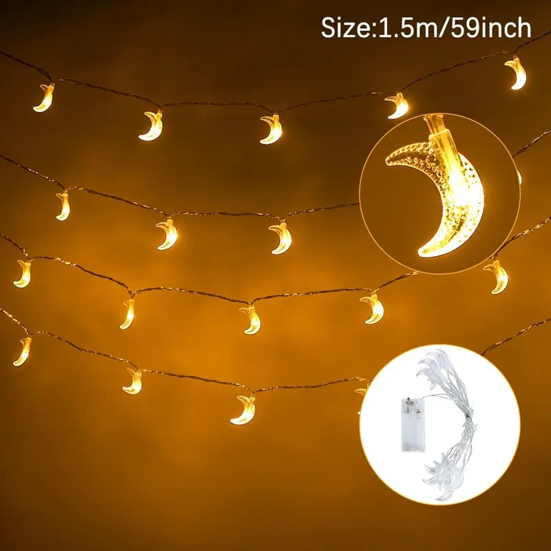 Moon Star Led String Lights Eid Mubarak Decor Ramadan Decoraion for Home 2024 Ramada Kareem Muslim Islam Al Adha Party Supplies