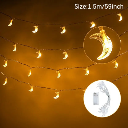 Moon Star Led String Lights Eid Mubarak Decor Ramadan Decoraion for Home 2024 Ramada Kareem Muslim Islam Al Adha Party Supplies
