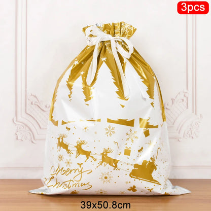 3/5Pcs Merry Christmas Drawstring Gift Bag New Year 2025 Large Candy Cookie Packaging Bag 2024 Navidad Christmas Home Decoration