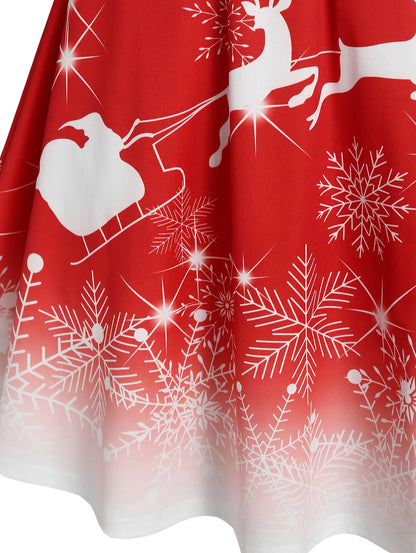 2024 Women's Christmas Dresses Faux Fur Panel Christmas Elk Snowflake Print Cami Dress Sleeveless Sweetheart Neck Mini Dress
