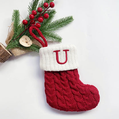 Christmas Socks Snowflake Alphabet Letters Christmas Knitting Stocking Christmas Tree Pendant Decoration for Home Xmas Gift 2024