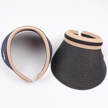 Adult Child Woman's Sun Visor Hats Female Bowknot Visor Caps Hand Made DIY Straw Summer Cap Casual Empty Top Hat Beach
