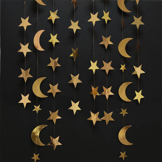 Eid Mubarak Party Decoration 4M Star Moon Shape Paper Garlands Ramadan Decoration Eid Mubarak Decor Blessed Eid Wedding Decor