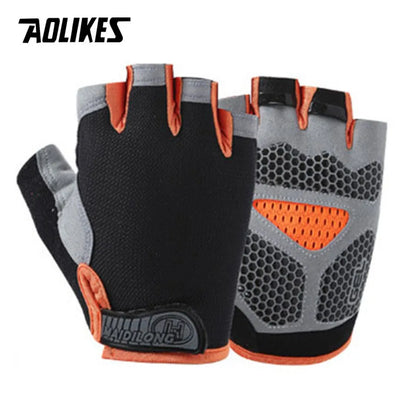AOLIKES Cycling Gloves MTB Road Riding Gloves Anti-Slip Camping Hiking Gloves Gym Fitness Sports Bike Bicycle Glove Half Finger