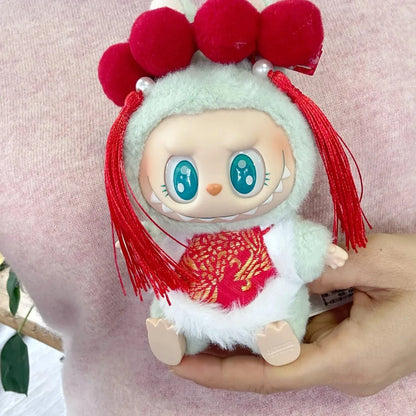 New Year Labubu Outfit for 17cm Mini Doll Chinese Style Matched Red Clothes Accessories