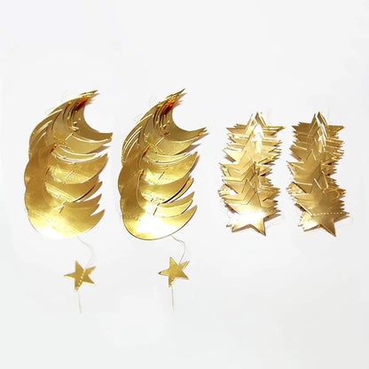 Gold Star Moon Circle Dot Crescent Lamp Eid Paper Garland Gold Mubarak Ramadan Streamer Backdrop Muslim Party Banner Decorations