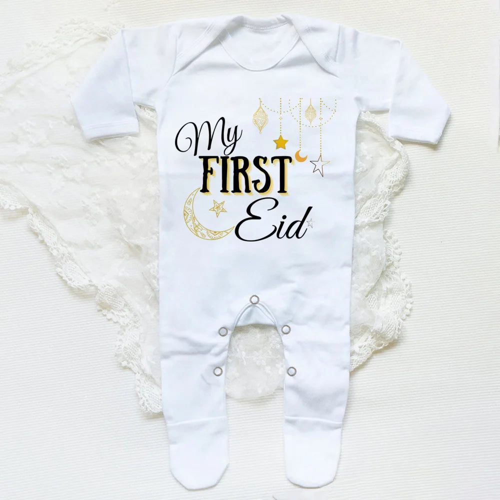 My First Eid Ramadan Baby Babygrow Sleepsuit Vest Bodysuit Infant Long Sleeve Romper Ramadan Islamic Muslim Keepsake Baby Outfit