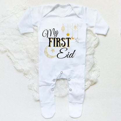 My First Eid Ramadan Baby Babygrow Sleepsuit Vest Bodysuit Infant Long Sleeve Romper Ramadan Islamic Muslim Keepsake Baby Outfit